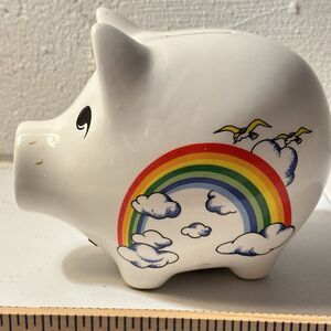 Enesco Pig Piggy Bank for Girls Hand Painted Ceramic Rainbow W/ Plug